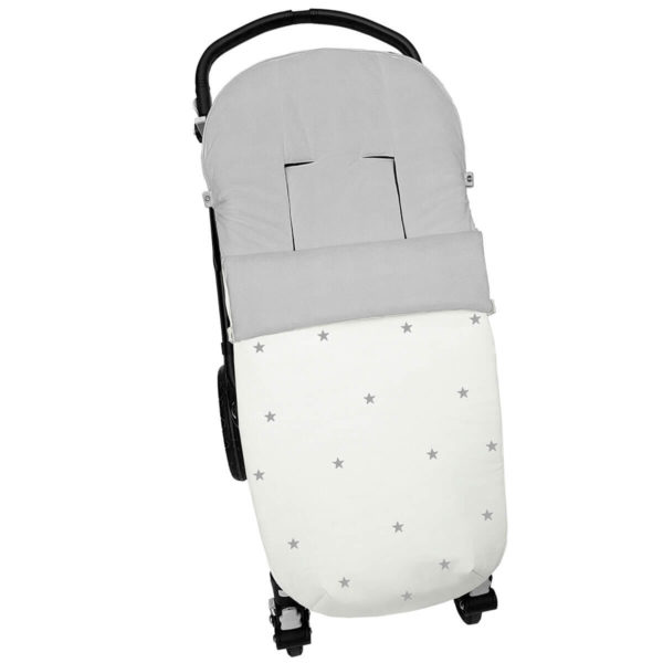 Saco para silla modelo universal en tejido polipiel crudo con bordado de estrellas gris. Interior en napoles gris