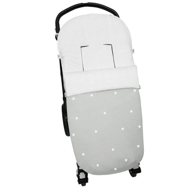 Saco para silla modelo universal en tejido polipiel gris con bordado de estrellas blanco. Interior en napoles blanco