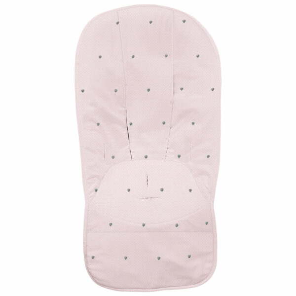 Funda para silla modelo global en tejido napoles de algodón color rosa con bordado de bodoques gris