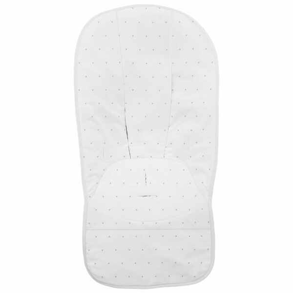 Funda para silla modelo global en tejido piqué de algodón color blanco con bordado de topitos gris