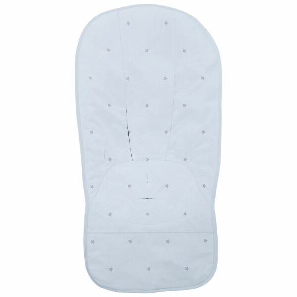 Funda para silla modelo global en tejido piqué de algodón color celeste con bordado de estrellas gris