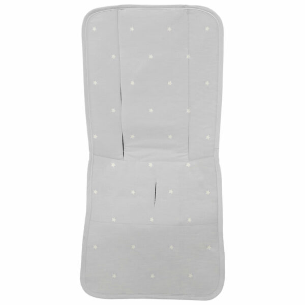 Funda para silla modelo recta en tejido piqué de algodón color gris con bordado de estrellas crudo