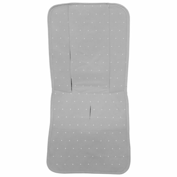 Funda para silla modelo recta en tejido piqué de algodón color gris con bordado de topitos blanco