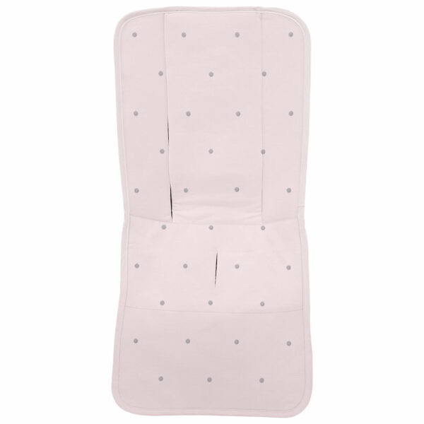 Funda para silla modelo recta en tejido piqué de algodón color rosa con bordado de bodoques gris