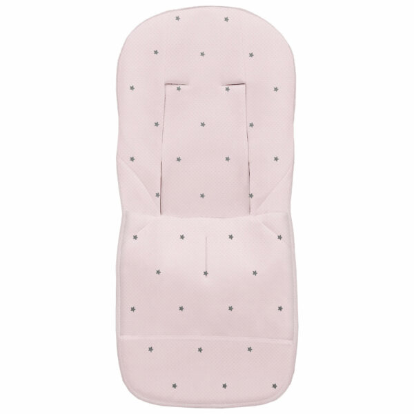 Funda para silla modelo universal en tejido napoles de algodón color rosa con bordado de estrellas gris