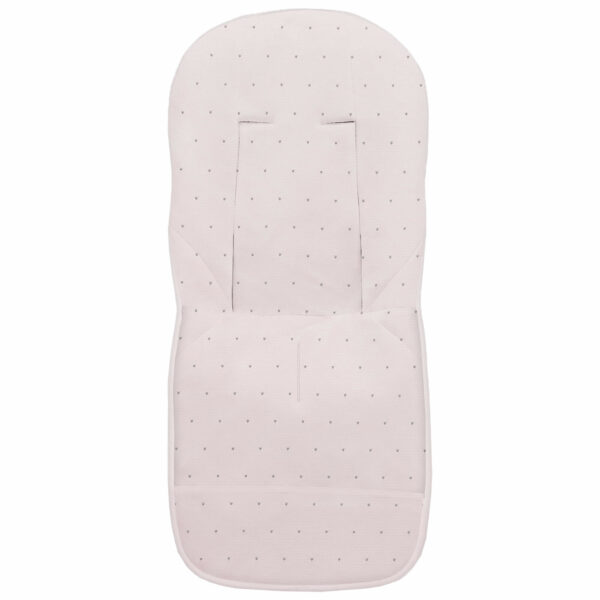 Funda para silla modelo universal en tejido piqué de algodón color rosa con bordado de topitos gris