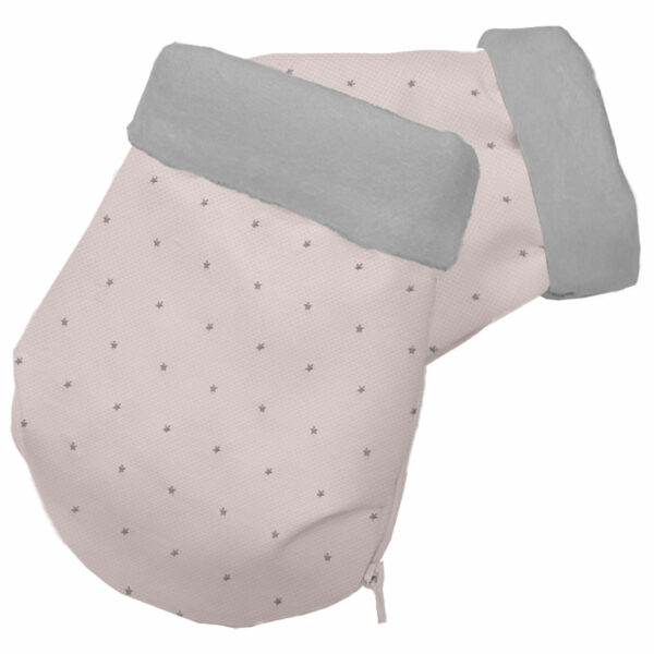 Guantes para proteger tus manos del frío en piqué rosa bordado estrellitas gris