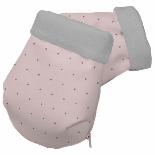 Guantes para proteger tus manos del frío en polipiel rosa bordado estrellitas gris