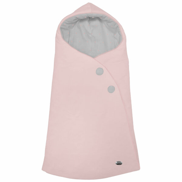 Saco Capucha en tejido piqué de algodón gris con el interior en tejido piqué de algodón rosa topitos y puntilla rosa