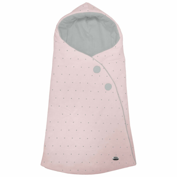 Saco Capucha en tejido piqué de algodón rosa con el interior en tejido piqué de algodón gris topitos y puntilla gris