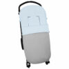 Saco para silla modelo universal en tejido polipiel gris con bordado de bodoques celeste. Interior en napoles celeste