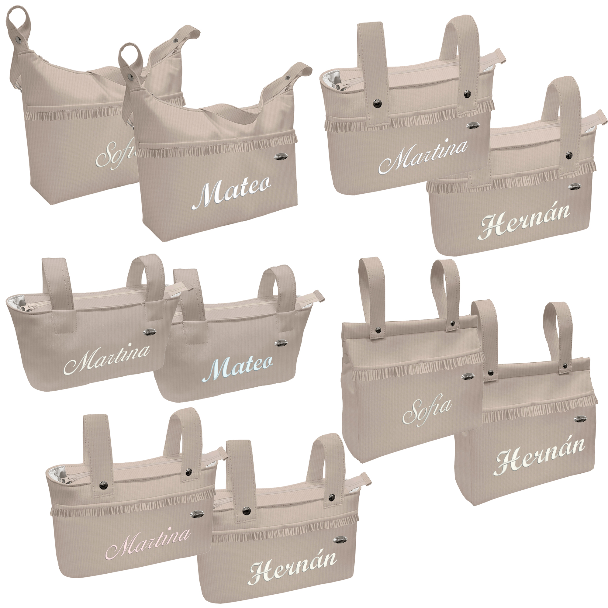 bolsos puzzle tostado con volantes bordados