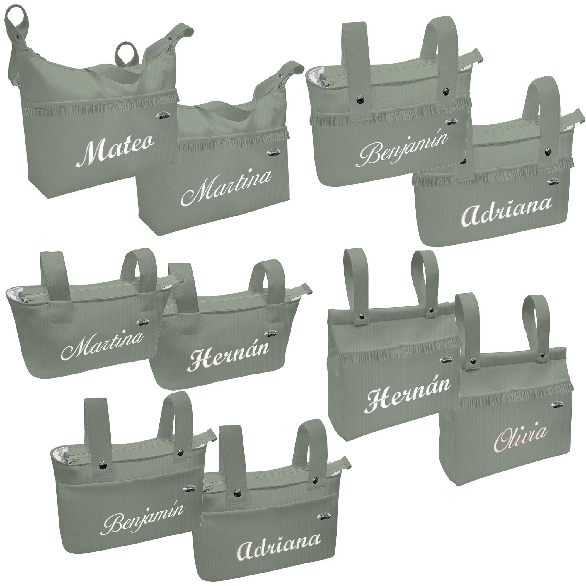 bolsos puzzle verde con volantes bordados