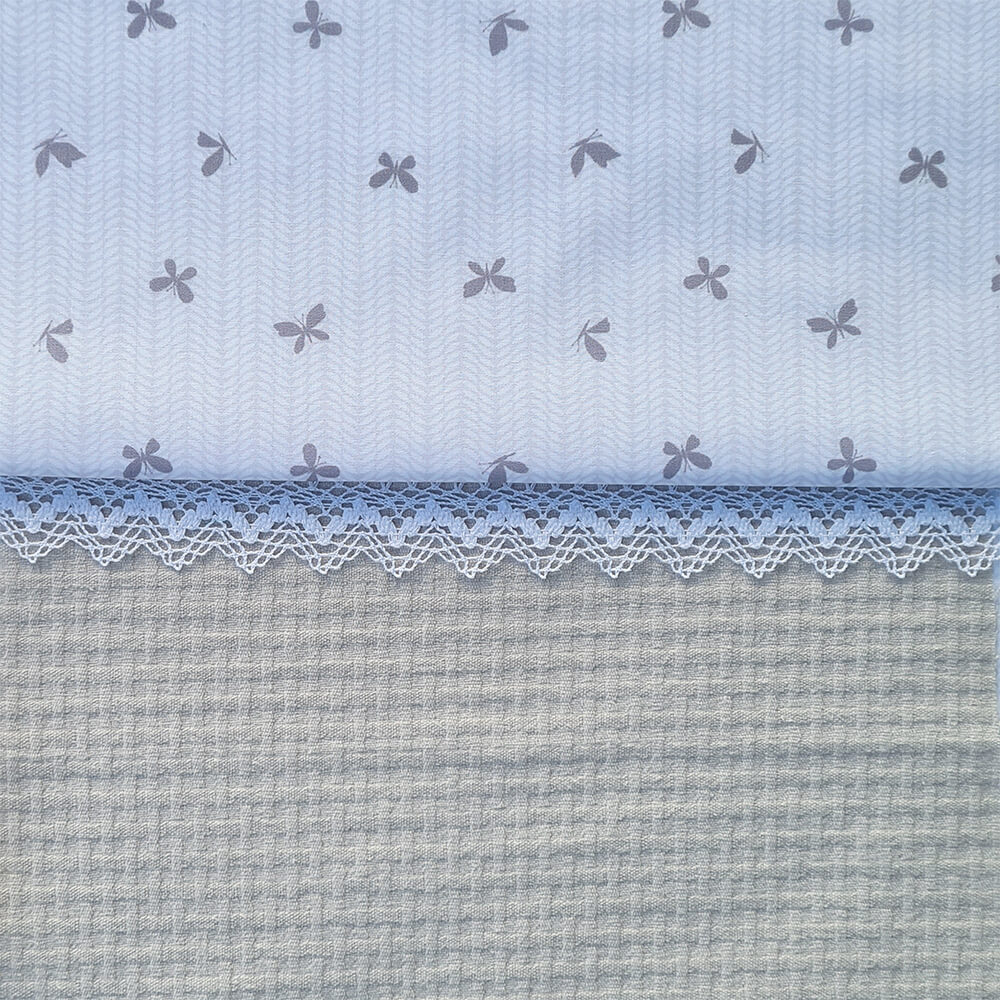 indra-gris colcha en piqué de algodón sin volantes y embozo en batista estampada sin volantes