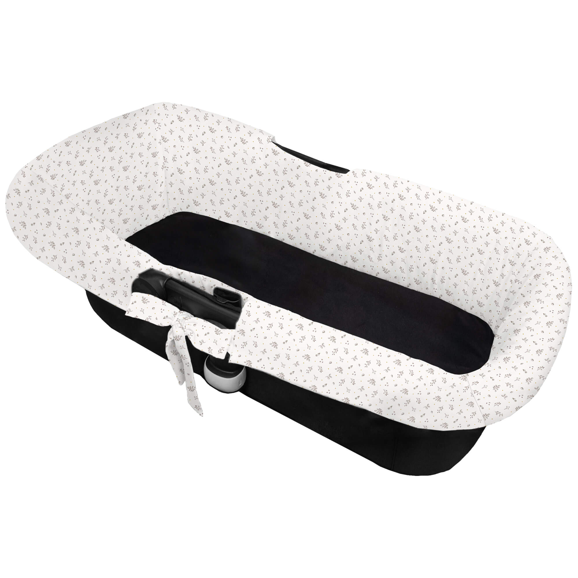 Interior de capazo modelo universal de lazadas en tejido estampado Luan Tostado Interior de capazo modelo universal de lazadas en tejido estampado diseño Luan Tostado