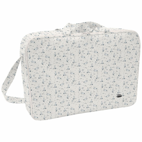 Maleta en tejido estampado Siena Azul. Para el interior tejido blanco impermeable.