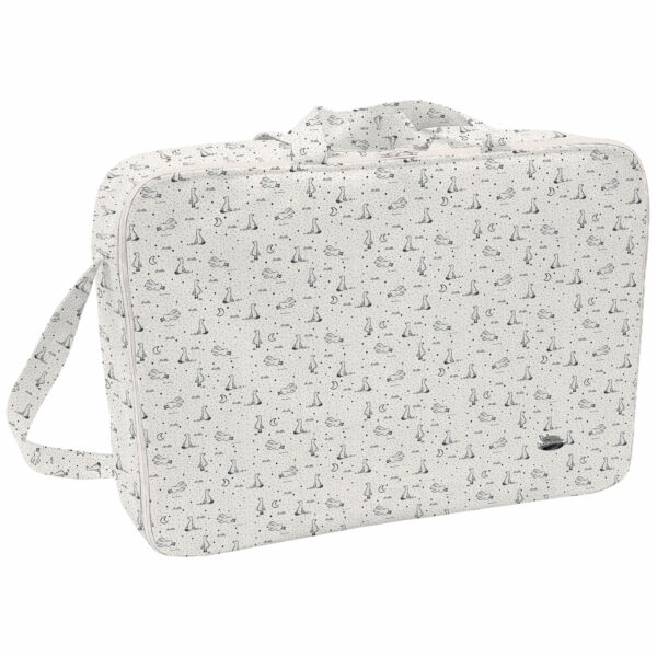 Maleta en tejido estampado Siena Gris. Para el interior tejido blanco impermeable.