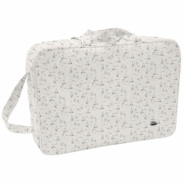 Maleta en tejido estampado Siena Tostado. Para el interior tejido blanco impermeable.