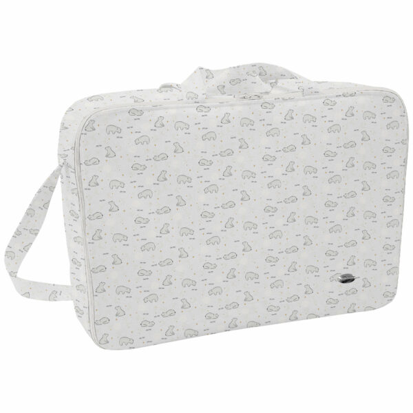 Maleta en tejido polipiel estampada Burdeos. Para el interior tejido blanco impermeable.