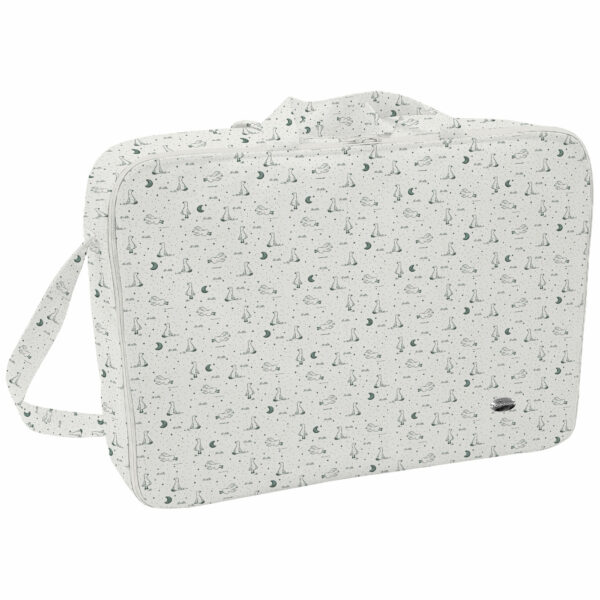 Maleta en tejido polipiel estampada Lucca Verde. Para el interior tejido blanco impermeable.