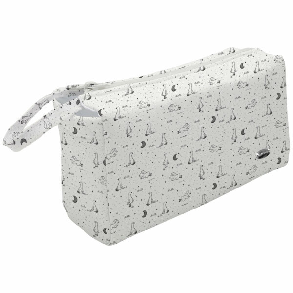 Neceser en tejido estampado Lucca Gris. Para el interior tejido blanco impermeable.