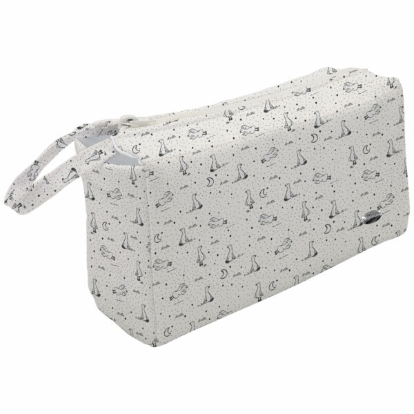 Neceser en tejido estampado Siena Gris. Para el interior tejido blanco impermeable.