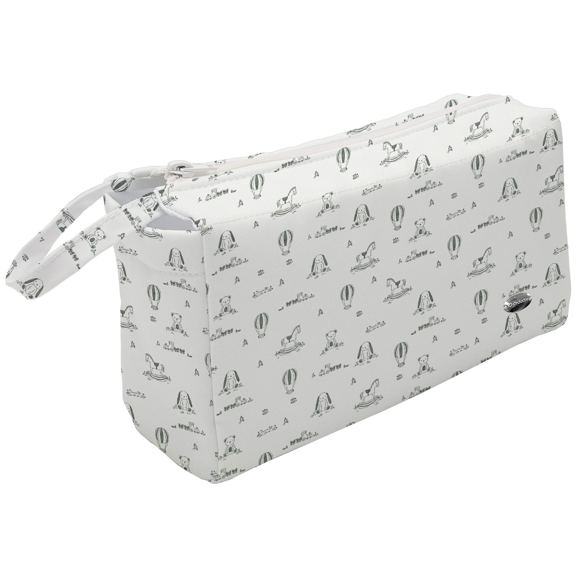 Neceser tejido estampado Sueños Verde Neceser en tejido estampado Sueños Verde. Para el interior tejido blanco impermeable.