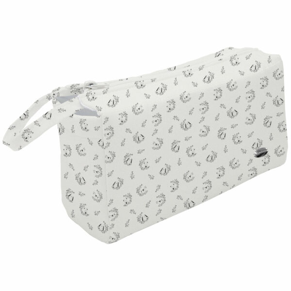 Neceser en tejido polipiel estampada Florencia Gris. Para el interior tejido blanco impermeable.