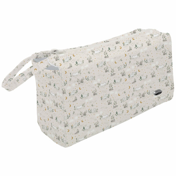 Neceser en tejido polipiel estampada Lucero. Para el interior tejido blanco impermeable.