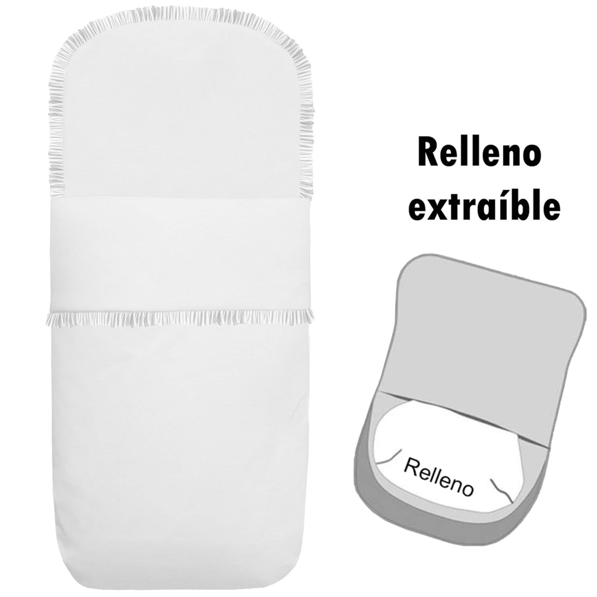 Saco capazo desenfundable pique blanco Saco universal para capazo desenfundable en tejido pique de algodón con volantes en blanco