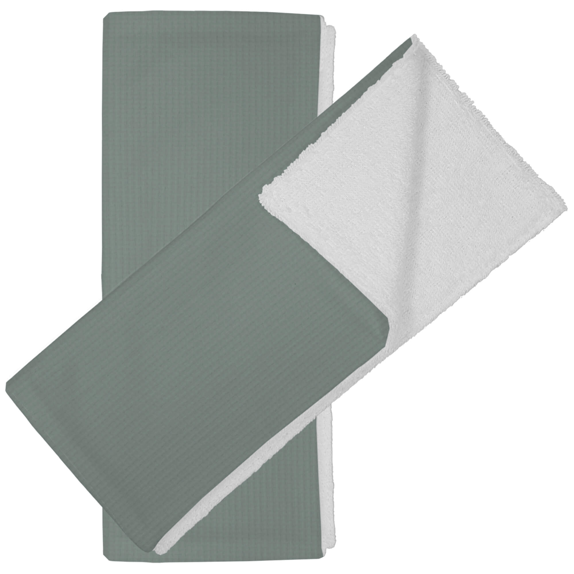 Babitas en tejido rizo de algodón por un lado y por el otro en piqué de algodón; Serker verde