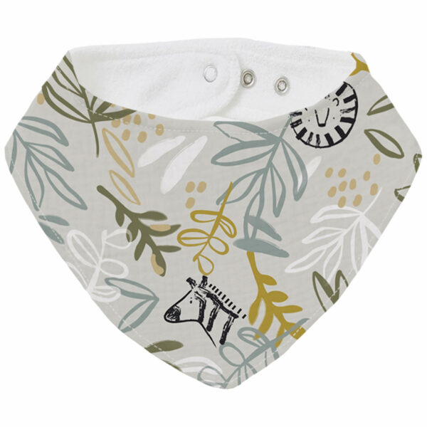 Bandana grande en tejido villela estampada y por el revés rizo de algodón; colección Marco