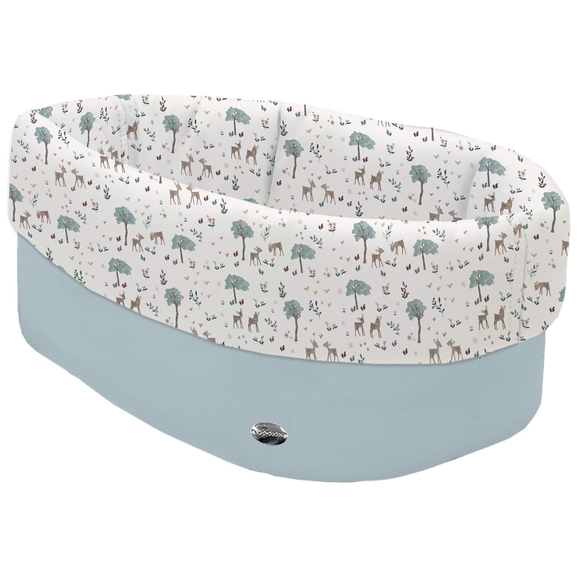 Cesta de Baño polipiel azulado Bambi Cesta de Baño por fuera en tejido polipiel color azulado; por dentro y vuelta en tejido villela estampado colección Bambi