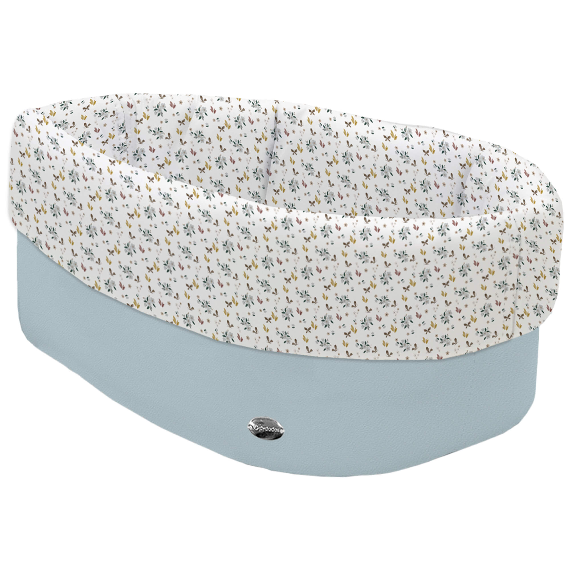 Cesta de Baño polipiel azulado Zoe Cesta de Baño por fuera en tejido polipiel azulado; por dentro y vuelta en tejido villela estampado colección Zoe