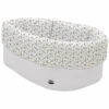 Cesta de Baño por fuera en tejido polipiel gris; por dentro y vuelta en tejido villela estampado colección Zoe