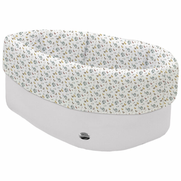 Cesta de Baño por fuera en tejido polipiel gris; por dentro y vuelta en tejido villela estampado colección Zoe