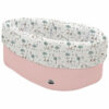 Cesta de Baño por fuera en tejido polipiel color rosado; por dentro y vuelta en tejido villela estampado colección Bambi
