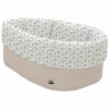Cesta de Baño por fuera en tejido polipiel tostado; por dentro y vuelta en tejido villela estampado colección Zoe