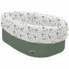 Cesta de Baño por fuera en tejido polipiel color verde; por dentro y vuelta en tejido villela estampado colección Bambi