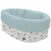 Cesta de Baño por fuera en tejido polipiel estampada Benny; por dentro tejido villela de algodón en liso color blue