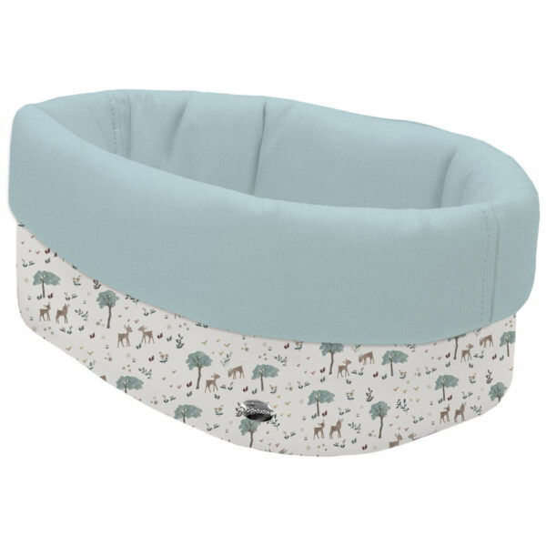 Cesta de Baño por fuera en tejido polipiel estampada Benny; por dentro tejido villela de algodón en liso color blue