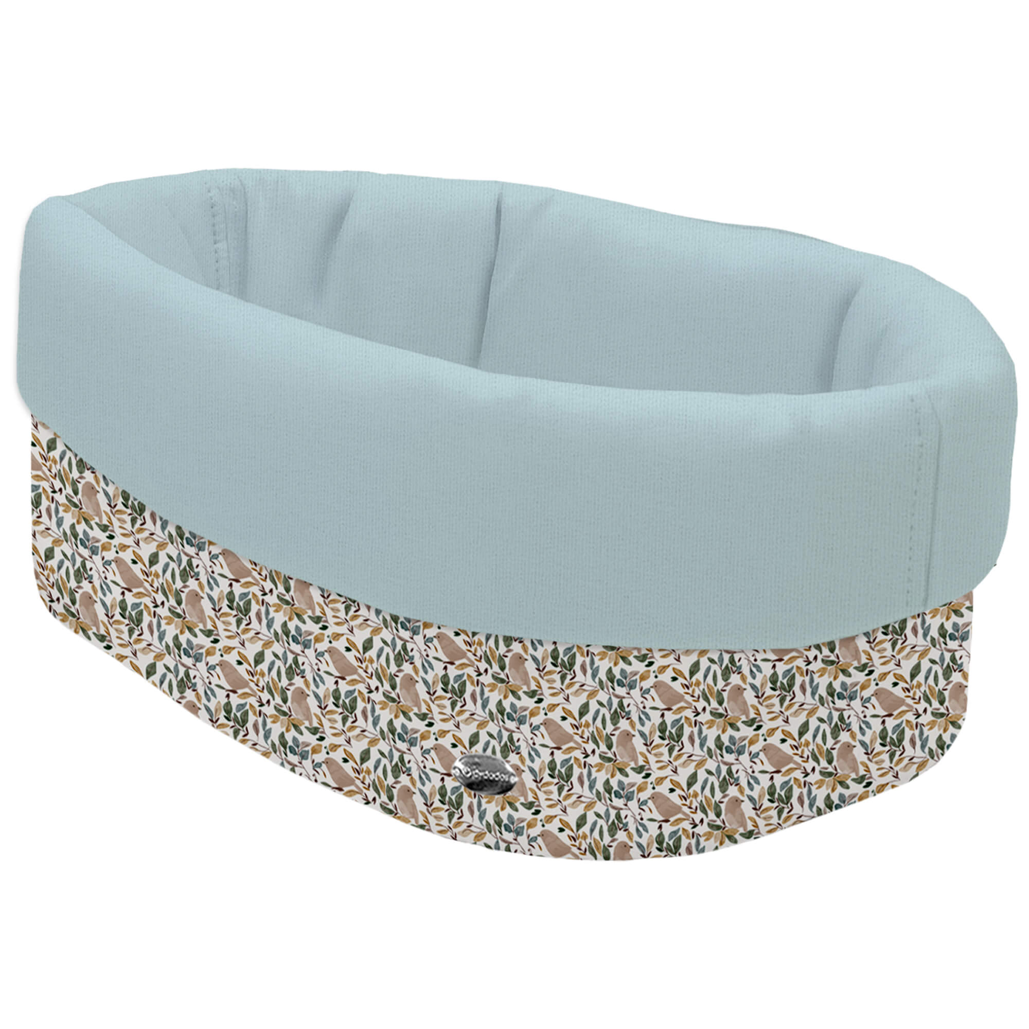 Cesta de Baño por fuera en tejido polipiel estampada Daren; por dentro tejido villela de algodón en liso color blue