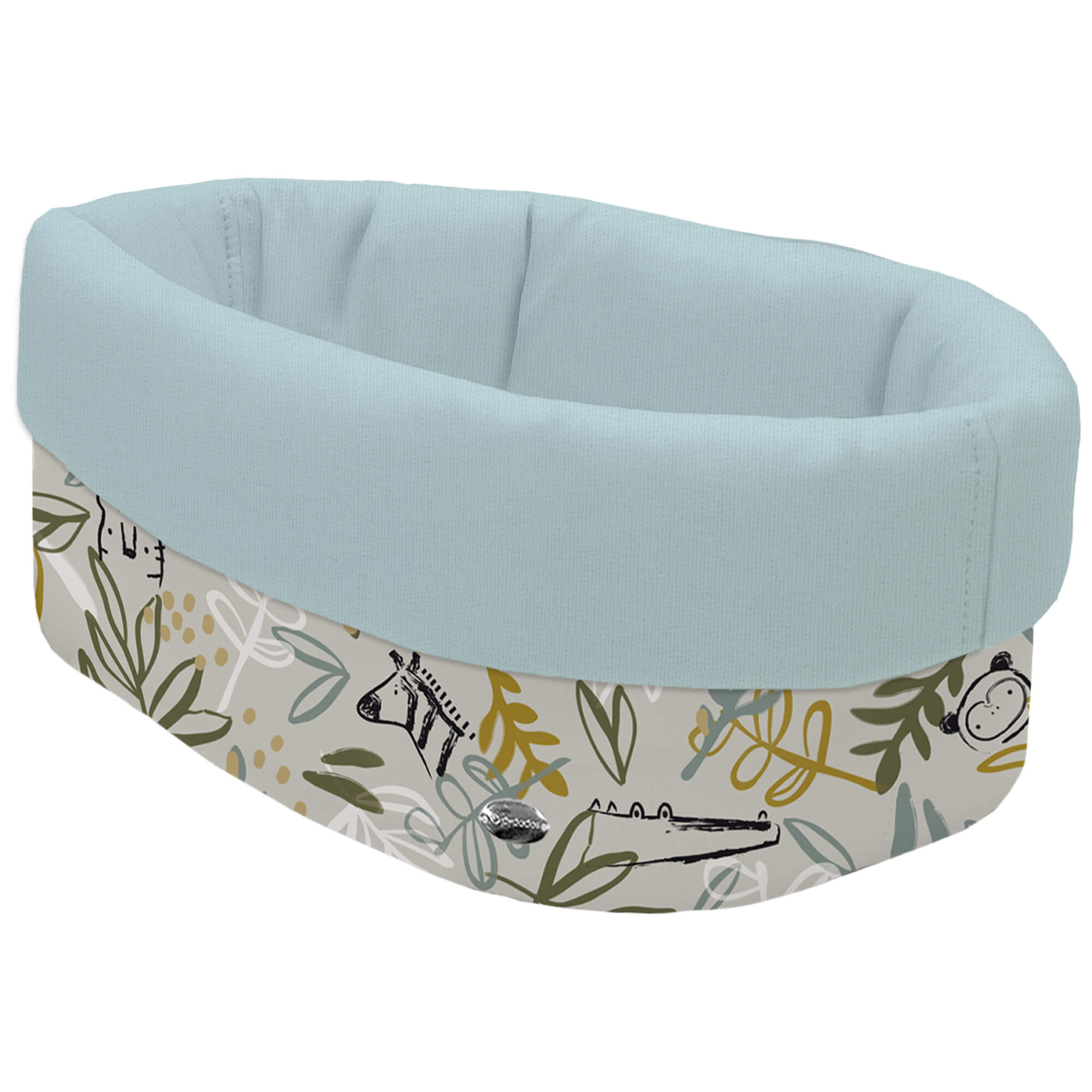 Cesta de Baño por fuera en tejido polipiel estampada Marco; por dentro tejido villela de algodón en liso color blue