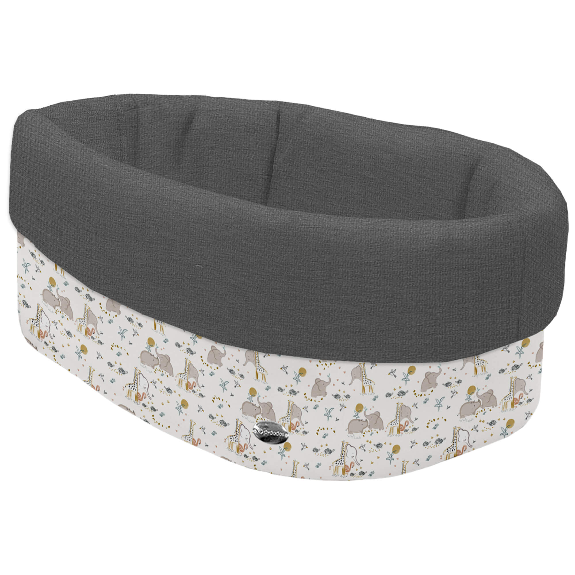 Cesta de Baño polipiel villela gris marengo Izan Leroy Cesta de Baño por fuera en tejido polipiel estampada Izan Leroy; por dentro tejido villela de algodón en liso color gris marengo