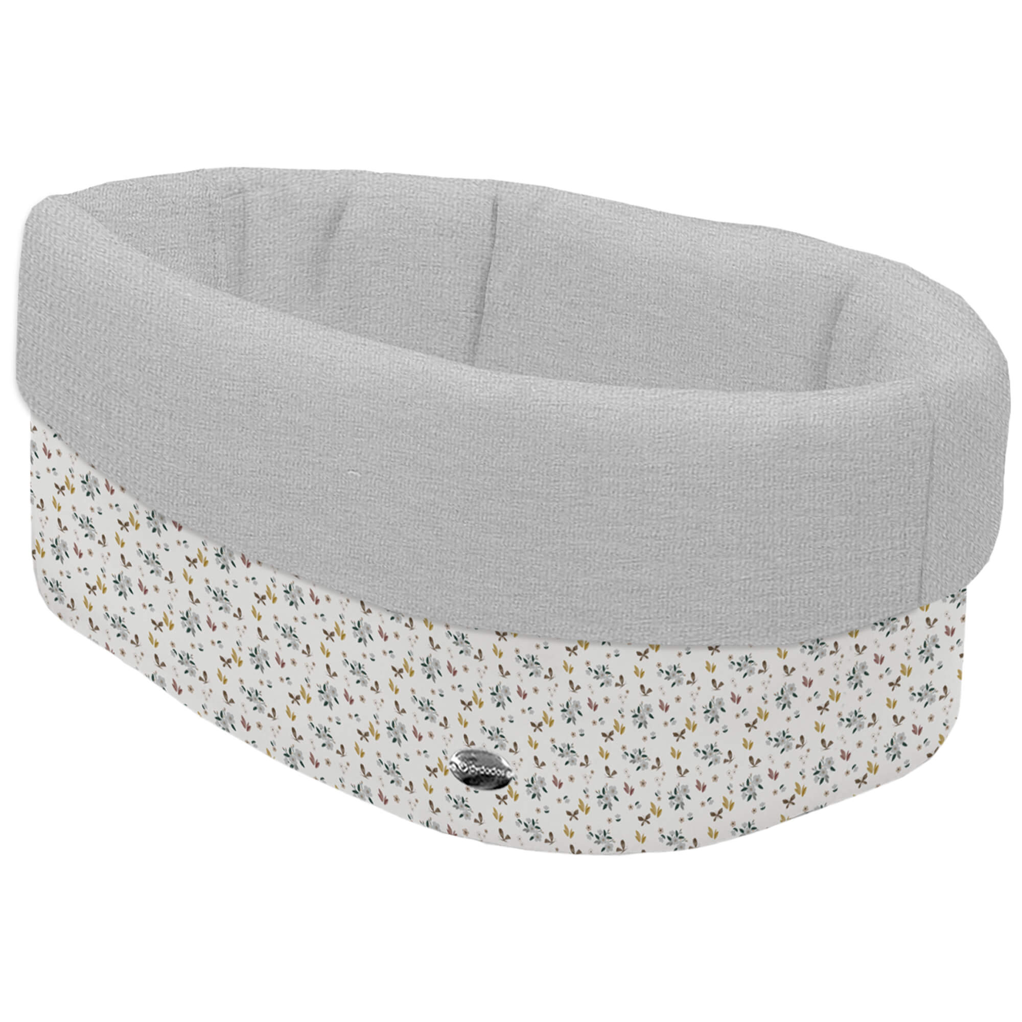 Cesta de Baño por fuera en tejido polipiel estampada Gala; por dentro tejido villela de algodón en liso color gris perla