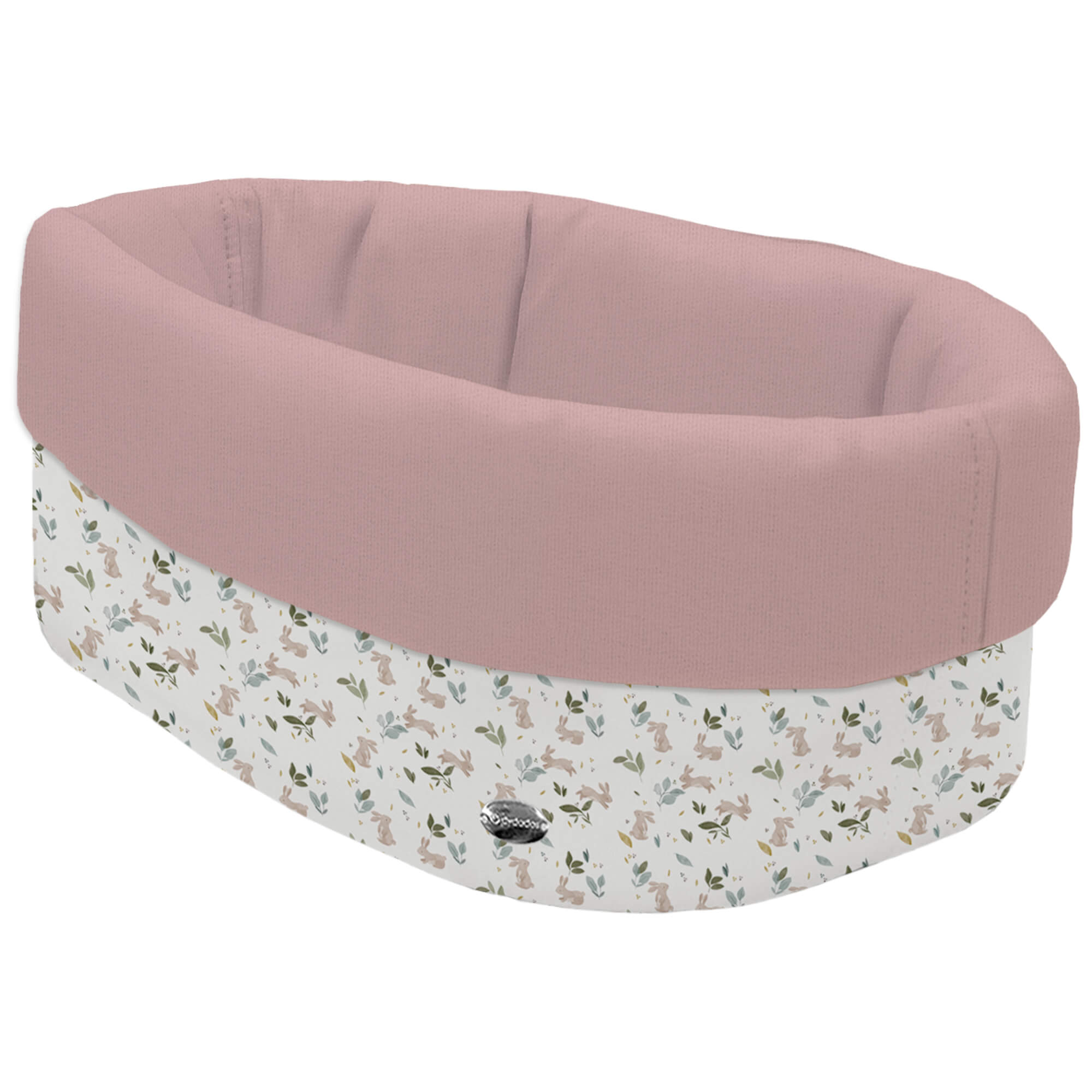 Cesta de Baño por fuera en tejido polipiel estampada Cristel; por dentro tejido villela de algodón en liso color maquillaje