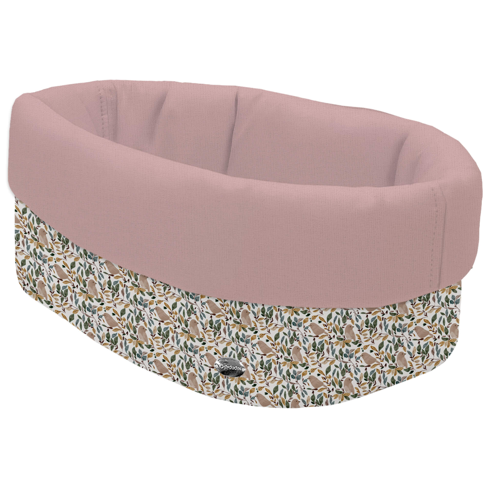 Cesta de Baño por fuera en tejido polipiel estampada Daren; por dentro tejido villela de algodón en liso color maquillaje