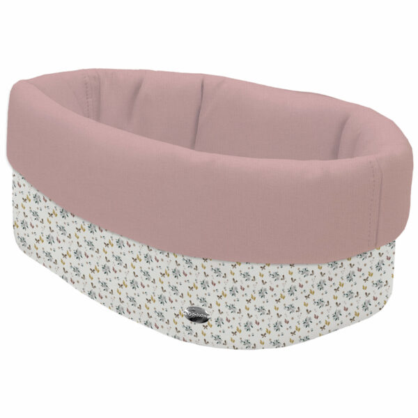 Cesta de Baño por fuera en tejido polipiel estampada Gala; por dentro tejido villela de algodón en liso color maquillaje