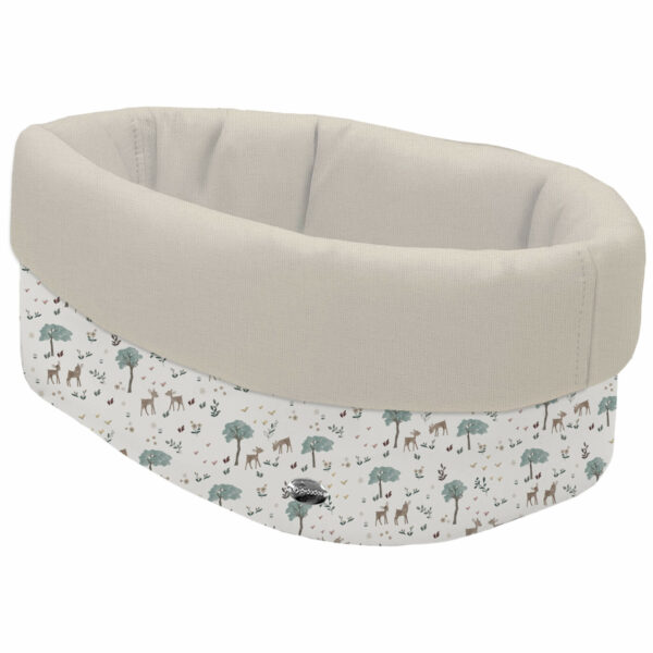 Cesta de Baño por fuera en tejido polipiel estampada Benny; por dentro tejido villela de algodón en liso color tostado