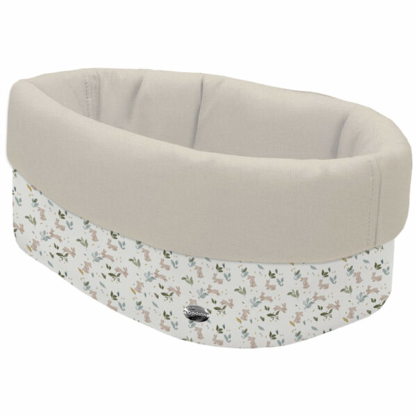 Cesta de Baño por fuera en tejido polipiel estampada Cristel; por dentro tejido villela de algodón en liso color tostado